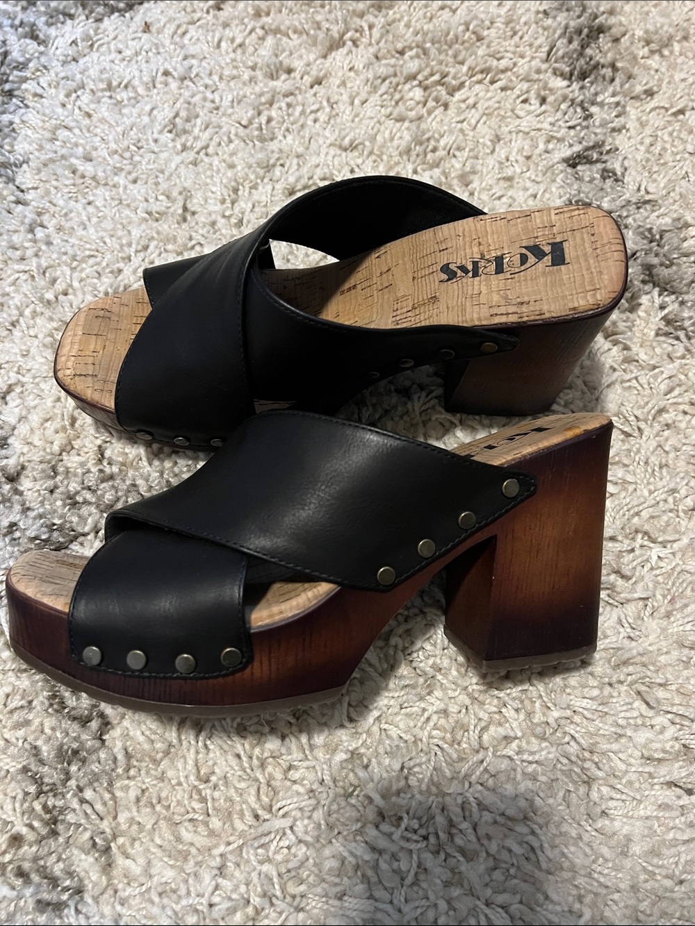 KORK-EASE Black Leather Crossover Slide Sandals